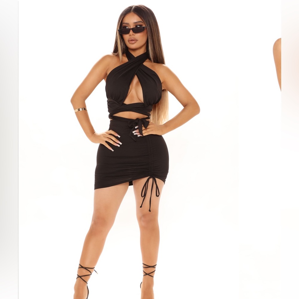 Black Halter Tie up Mini Dress